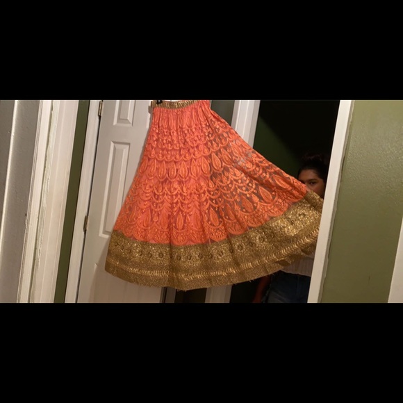 Lehenga gold and peach /pink intricately designed - Picture 9 of 11